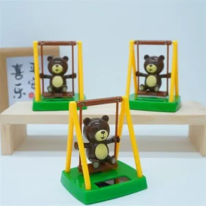 Adorable Swinging Bear Car Dashboard Ornaments Solar Powered Dancing Bear Toy Shaking Head Doll Decoration Car Accessories