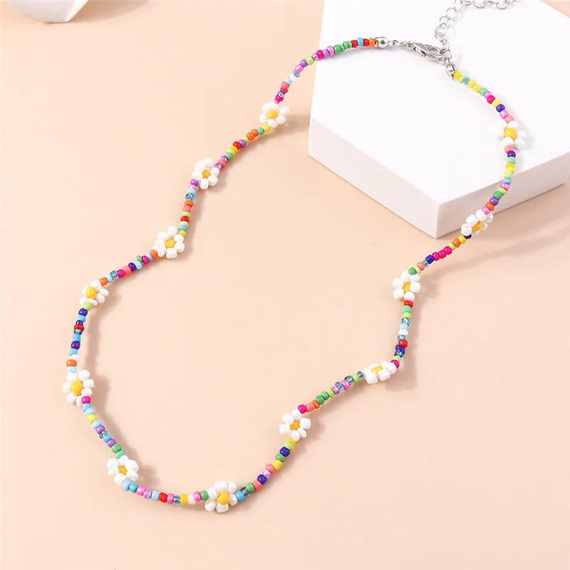Aihua Bohemia Colorful Seed Bead Flowers Necklace For Women Kids Friendship Necklace Ethnic Beach Party Gifts - Image 2