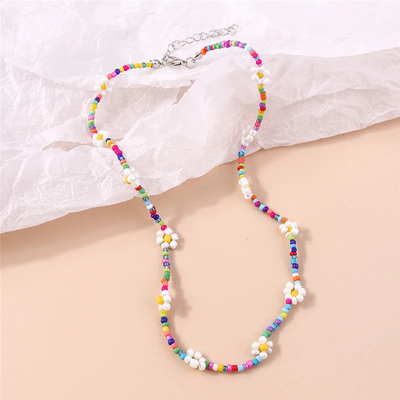 Aihua Bohemia Colorful Seed Bead Flowers Necklace For Women Kids Friendship Necklace Ethnic Beach Party Gifts - Image 5