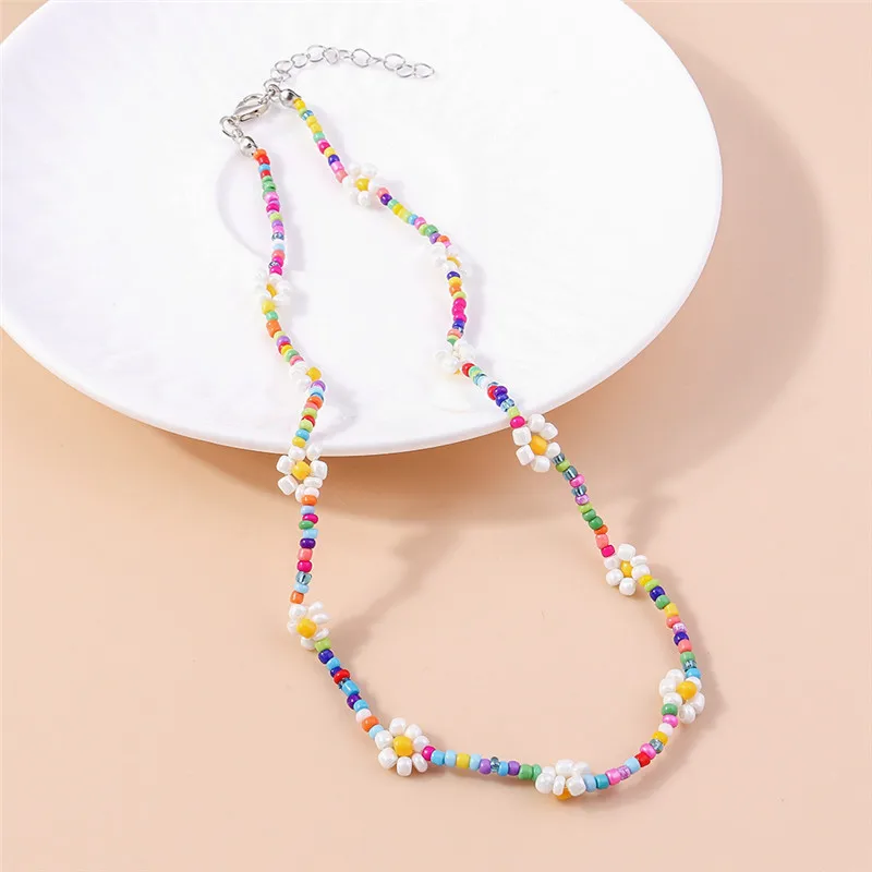 Aihua Bohemia Colorful Seed Bead Flowers Necklace For Women Kids Friendship Necklace Ethnic Beach Party Gifts - Image 3