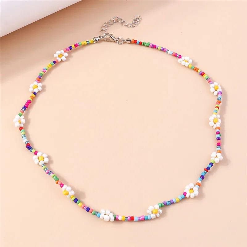 Aihua Bohemia Colorful Seed Bead Flowers Necklace For Women Kids Friendship Necklace Ethnic Beach Party Gifts - Image 4