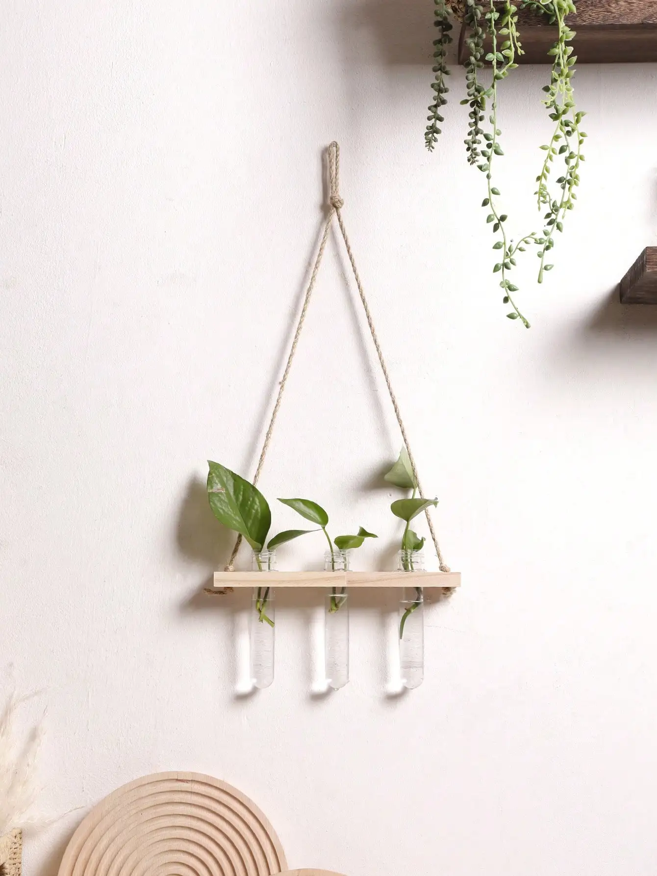 Air Plants Wall Hanging Plant 1/2/3-tier Floating Wall Shelf Flowerpot Boho Art Home Decoration Suitable For Bedroom Living Room - Image 3