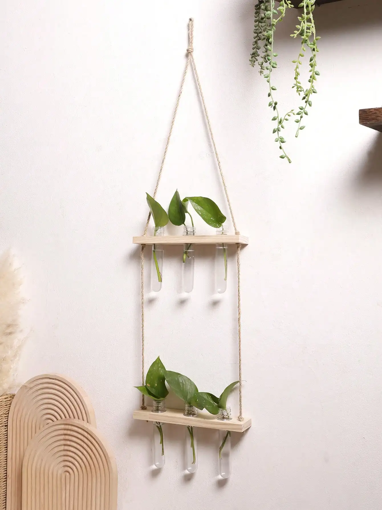 Air Plants Wall Hanging Plant 1/2/3-tier Floating Wall Shelf Flowerpot Boho Art Home Decoration Suitable For Bedroom Living Room - Image 6