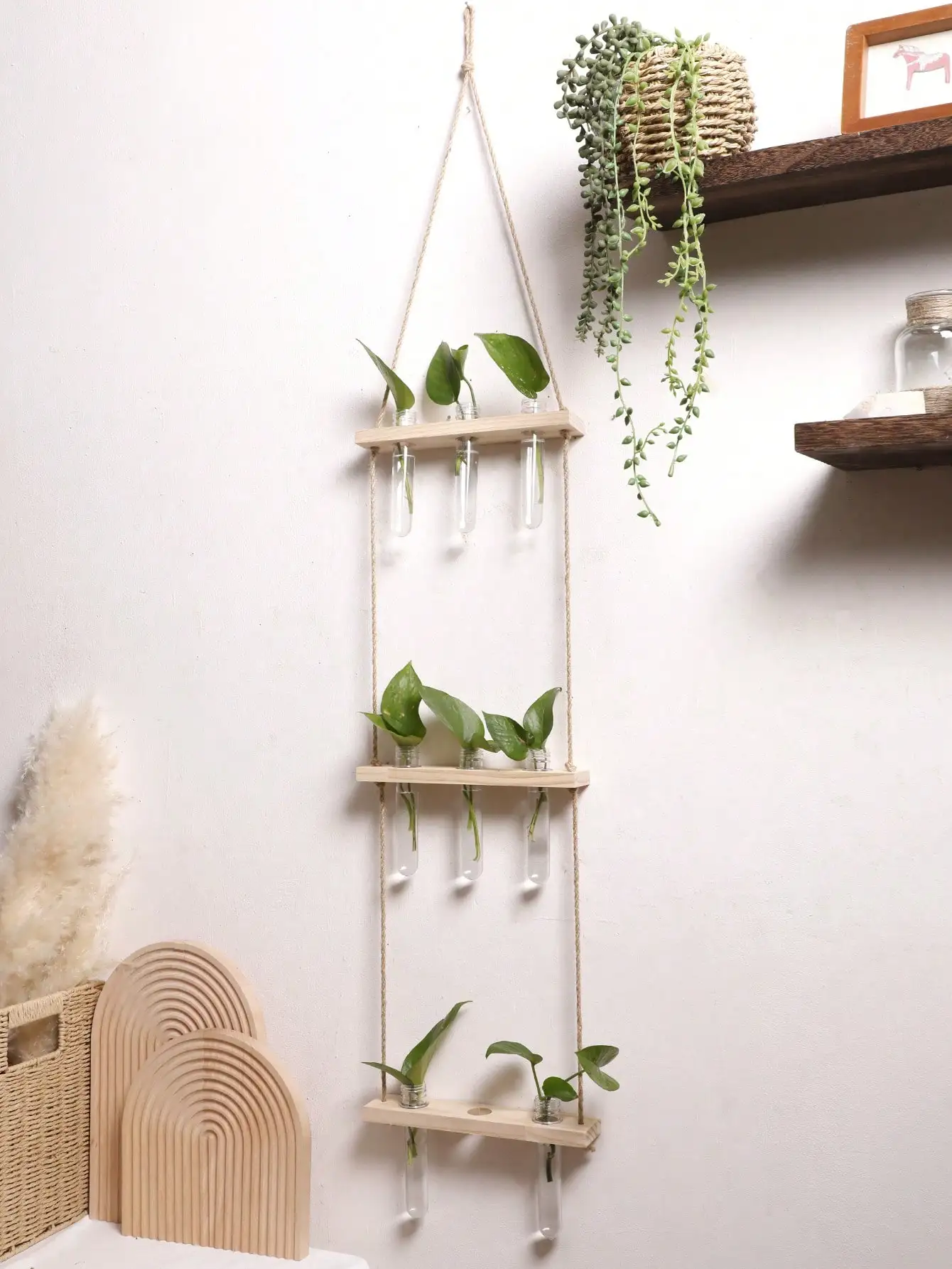 Air Plants Wall Hanging Plant 1/2/3-tier Floating Wall Shelf Flowerpot Boho Art Home Decoration Suitable For Bedroom Living Room