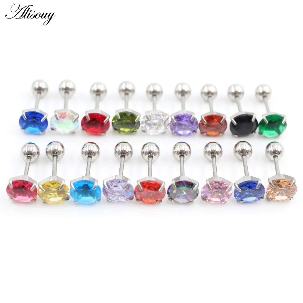 Alisouy 2PC Stainless Steel Ball Unisex Women Men Round Cubic Zirconia Ear Stud Earrings Helix Tragus Cartilage Piercing Jewelry - Image 2