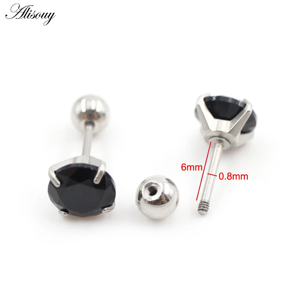 Alisouy 2PC Stainless Steel Ball Unisex Women Men Round Cubic Zirconia Ear Stud Earrings Helix Tragus Cartilage Piercing Jewelry - Image 4