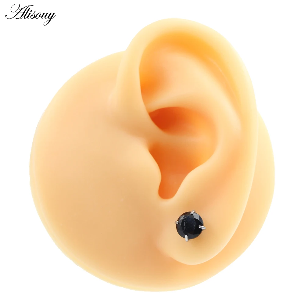 Alisouy 2PC Stainless Steel Ball Unisex Women Men Round Cubic Zirconia Ear Stud Earrings Helix Tragus Cartilage Piercing Jewelry - Image 6