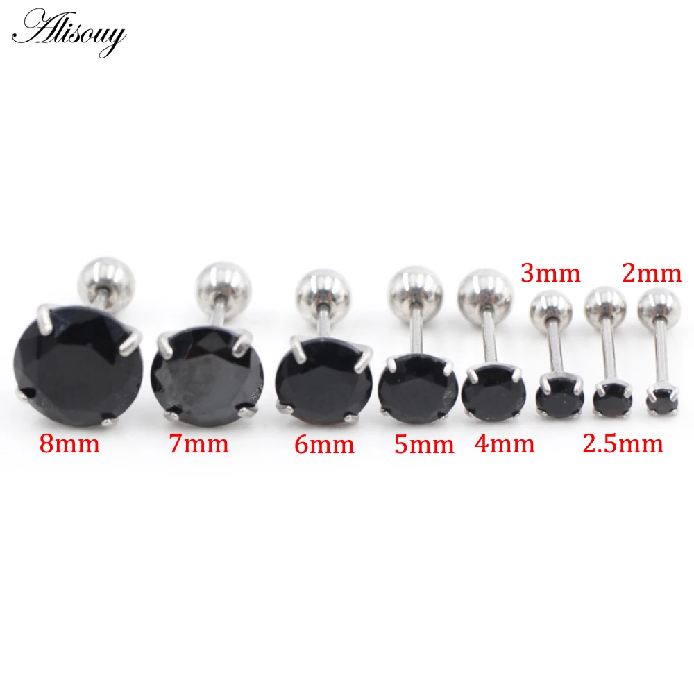 Alisouy 2PC Stainless Steel Ball Unisex Women Men Round Cubic Zirconia Ear Stud Earrings Helix Tragus Cartilage Piercing Jewelry - Image 3
