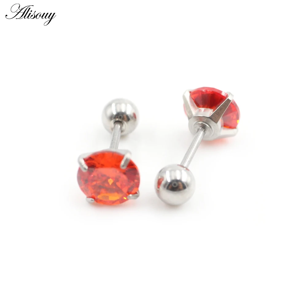 Alisouy 2PC Stainless Steel Ball Unisex Women Men Round Cubic Zirconia Ear Stud Earrings Helix Tragus Cartilage Piercing Jewelry - Image 5