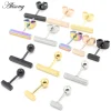 Alisouy 2pcs New Stainless Steel Simple Bar Ball Earrings for Women Men Black Geometric Long Square Stud Earring Jewelry Gifts