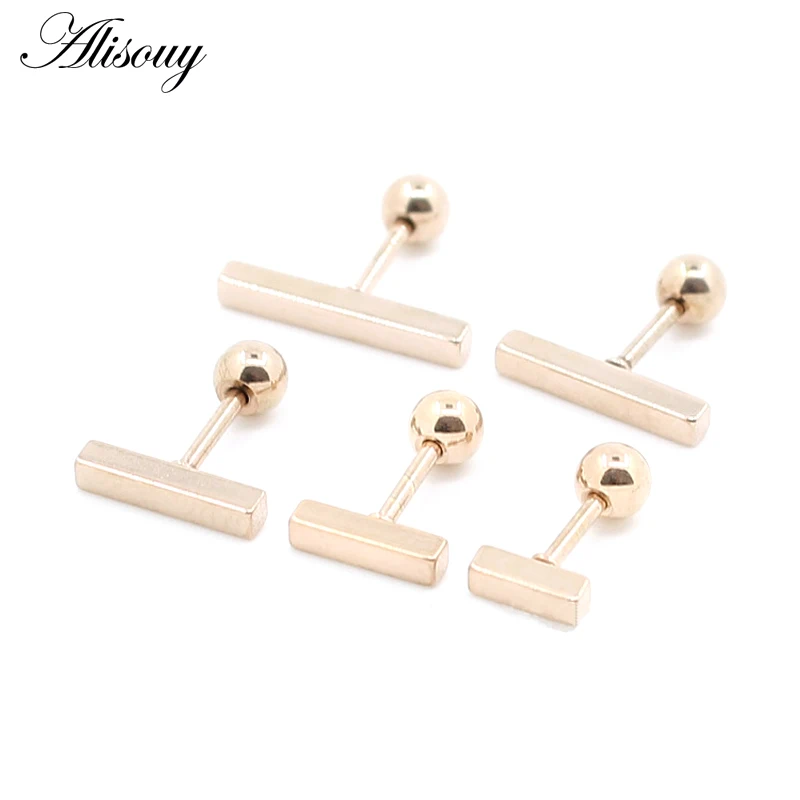 Alisouy 2pcs New Stainless Steel Simple Bar Ball Earrings for Women Men Black Geometric Long Square Stud Earring Jewelry Gifts - Image 4