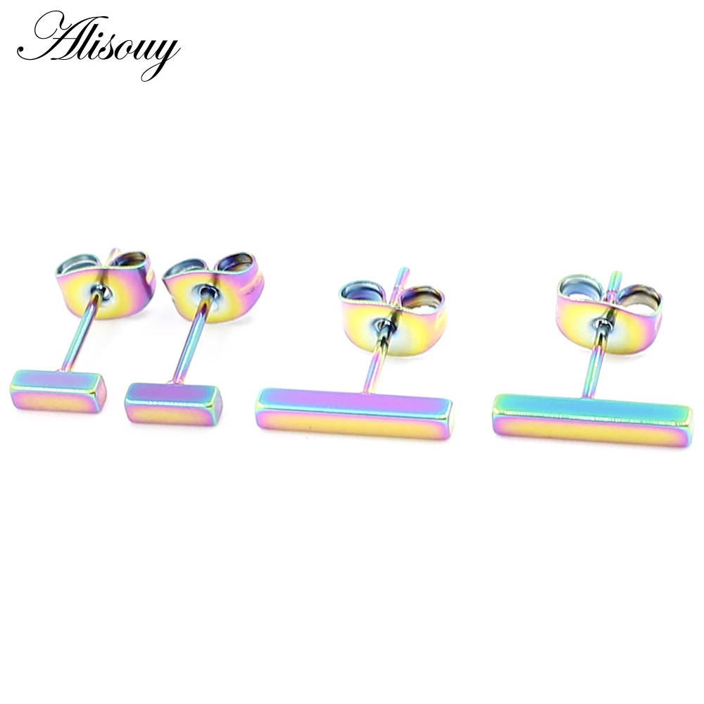 Alisouy 2pcs New Stainless Steel Simple Bar Ball Earrings for Women Men Black Geometric Long Square Stud Earring Jewelry Gifts - Image 5