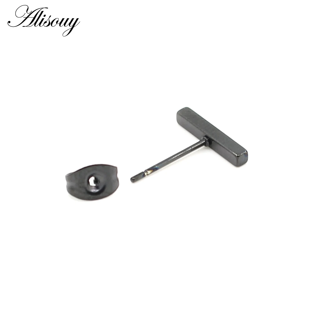 Alisouy 2pcs New Stainless Steel Simple Bar Ball Earrings for Women Men Black Geometric Long Square Stud Earring Jewelry Gifts - Image 6