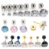 Alisouy 2pcs Stainless steel Unisex Women Men Round Crystal Zircon Ear Studs Earrings 4 Prong Tragus Cartilage Piercing Jewelry
