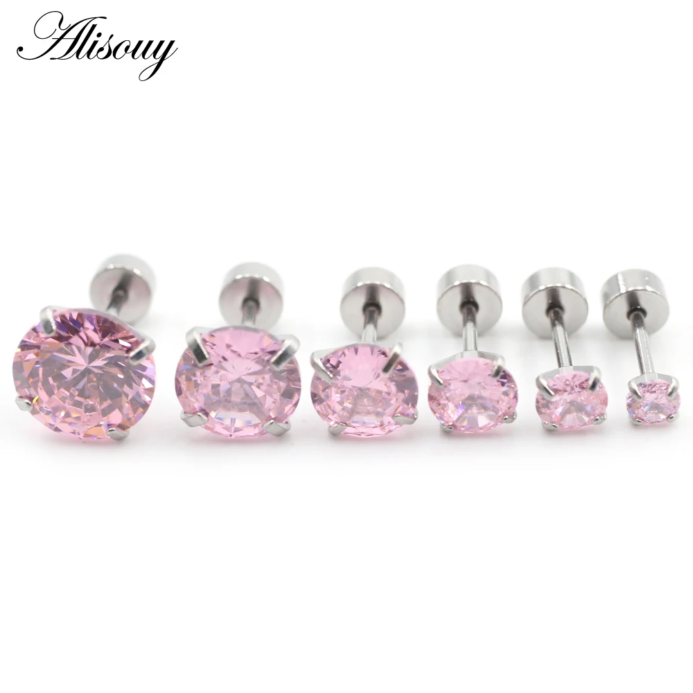Alisouy 2pcs Stainless steel Unisex Women Men Round Crystal Zircon Ear Studs Earrings 4 Prong Tragus Cartilage Piercing Jewelry - Image 6