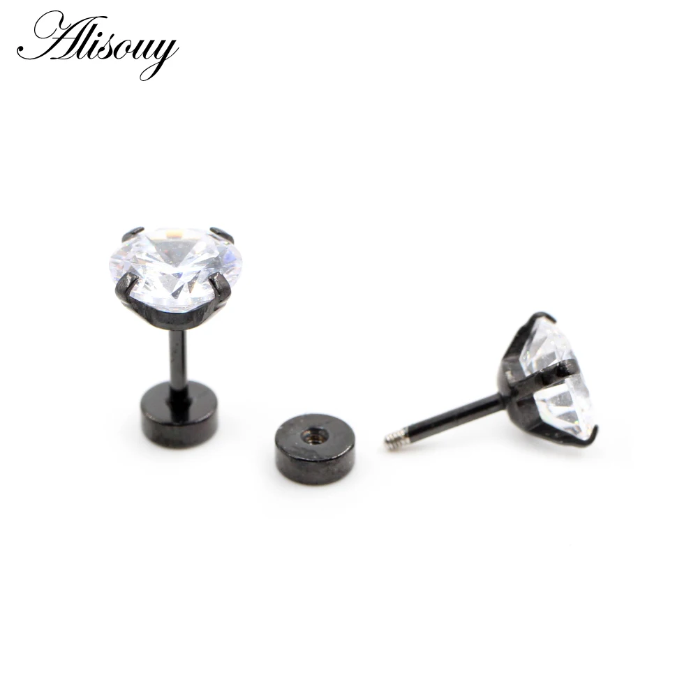 Alisouy 2pcs Stainless steel Unisex Women Men Round Crystal Zircon Ear Studs Earrings 4 Prong Tragus Cartilage Piercing Jewelry - Image 4