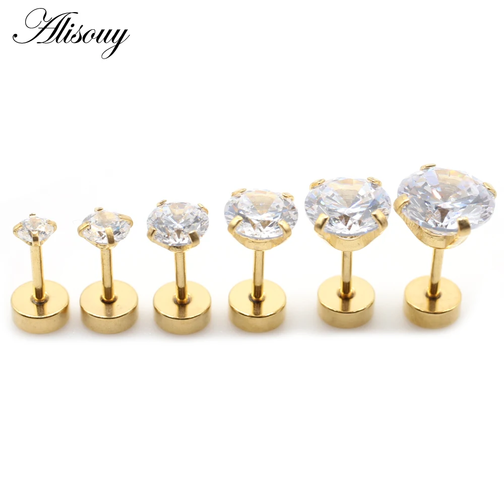 Alisouy 2pcs Stainless steel Unisex Women Men Round Crystal Zircon Ear Studs Earrings 4 Prong Tragus Cartilage Piercing Jewelry - Image 5