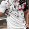 American men's summer personalized rose graffiti print micro elastic breathable polo short sleeved T-shirt outdoor casual top