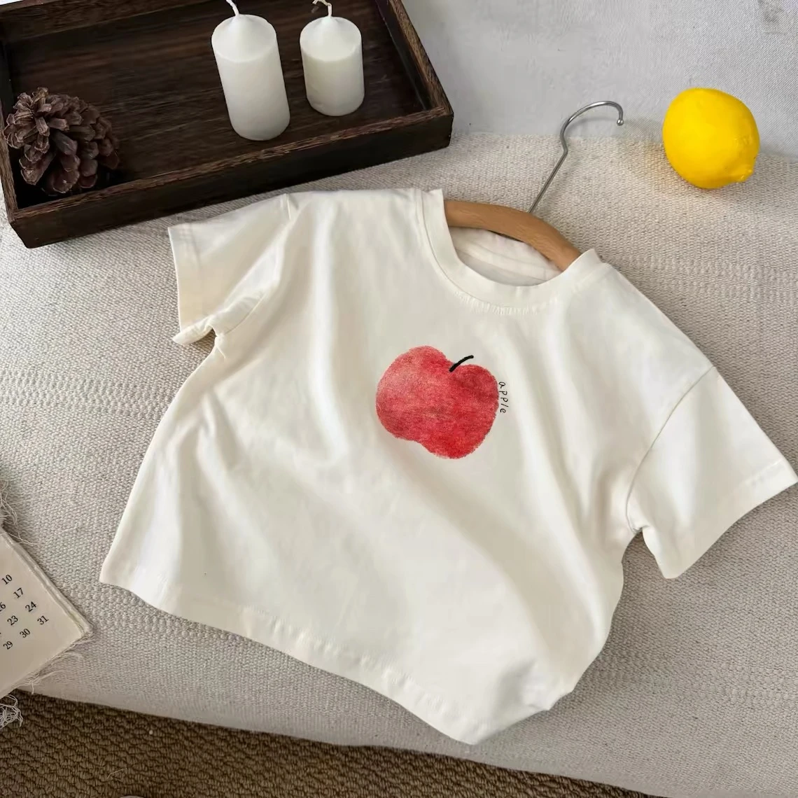 Apple Banana Tshirt For Boys And Girls Cute Summer Clothes Round Neck Base Shirt Pure Cotton Tops Toddler White Yellow Tees - Image 4