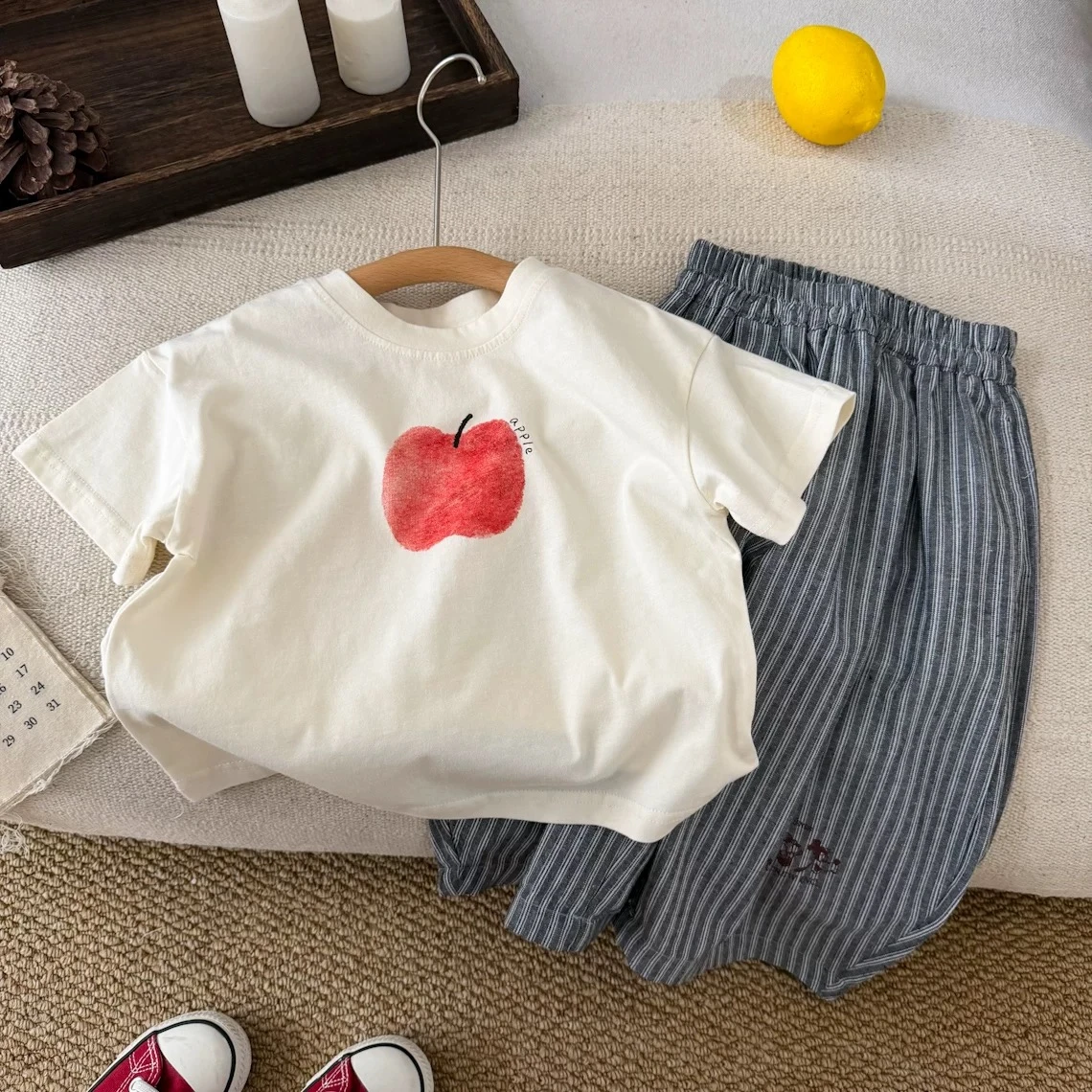 Apple Banana Tshirt For Boys And Girls Cute Summer Clothes Round Neck Base Shirt Pure Cotton Tops Toddler White Yellow Tees - Image 5