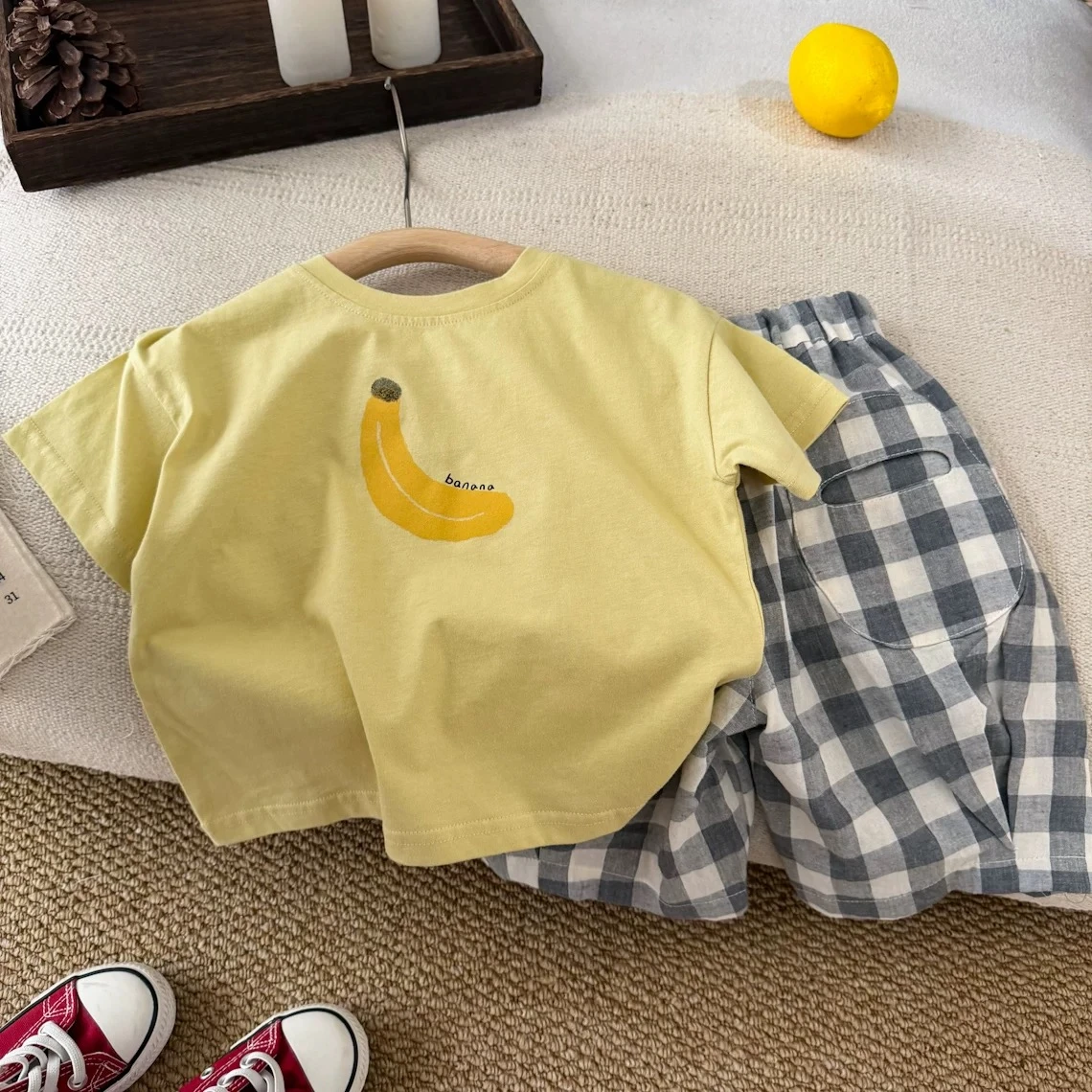 Apple Banana Tshirt For Boys And Girls Cute Summer Clothes Round Neck Base Shirt Pure Cotton Tops Toddler White Yellow Tees - Image 6
