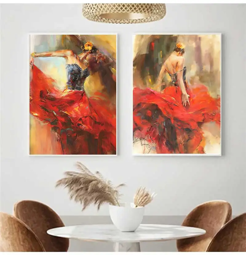 Art Oil Canvas Painting Vintage Figure Posters And Prints Wall Art Picture Modern Hme Decoration Spanish Flamenco Beauty Dancer - Image 3