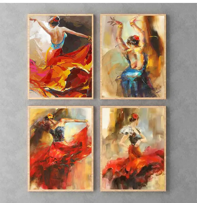 Art Oil Canvas Painting Vintage Figure Posters And Prints Wall Art Picture Modern Hme Decoration Spanish Flamenco Beauty Dancer - Image 4