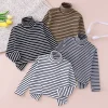 Autumn And Winter Children's Fashion Striped High Neck Long Sleeved Base Shirt Boys' Casual Sports Top Girls' Versatile Warm T