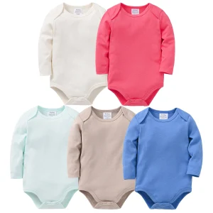 Baby Bodysuit Long Sleeve Cotton Solid Color Newborn Romper Toddler Onesie Unisex Jumpsuit Infant Playsuit Light Color Clothes