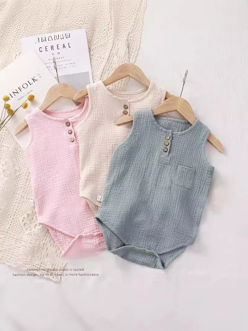 Baby Cotton Gauze Onesie Summer Lightweight Sleeveless Bodysuit Breathable Clothes for Sleep and Daily Wear - Image 2