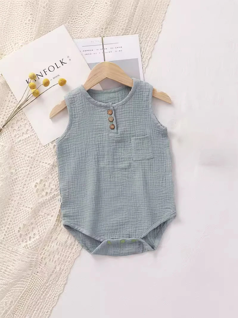 Baby Cotton Gauze Onesie Summer Lightweight Sleeveless Bodysuit Breathable Clothes for Sleep and Daily Wear - Image 5