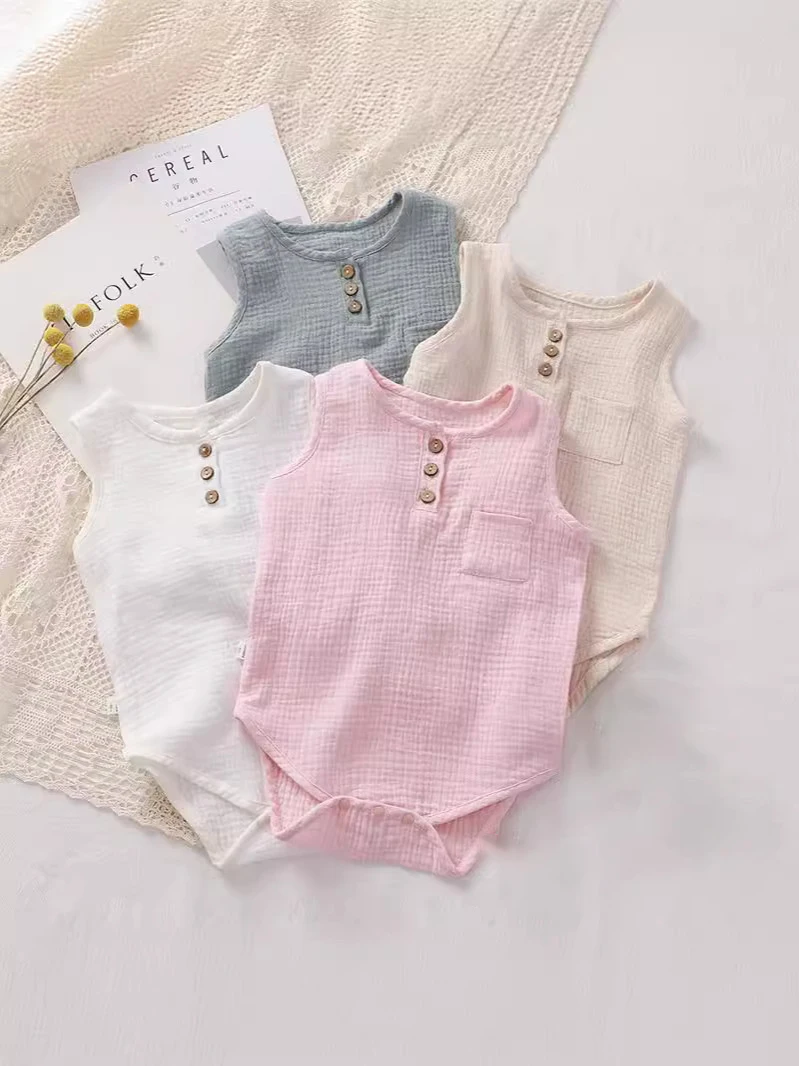 Baby Cotton Gauze Onesie Summer Lightweight Sleeveless Bodysuit Breathable Clothes for Sleep and Daily Wear - Image 3