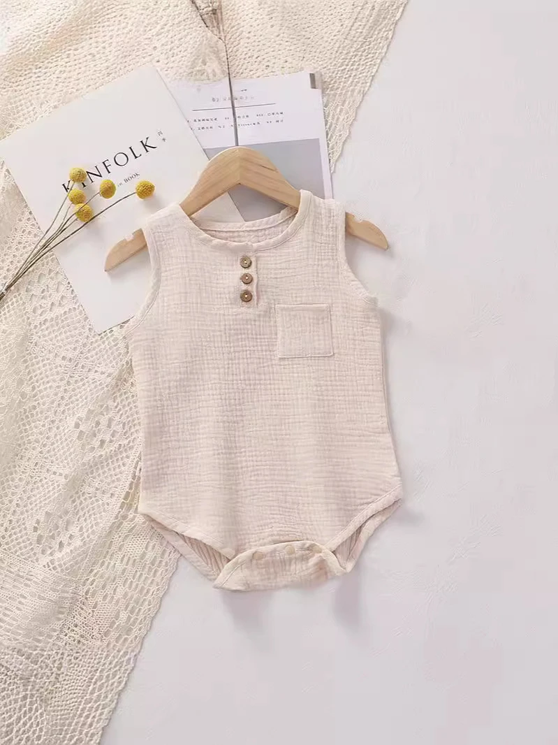 Baby Cotton Gauze Onesie Summer Lightweight Sleeveless Bodysuit Breathable Clothes for Sleep and Daily Wear - Image 4
