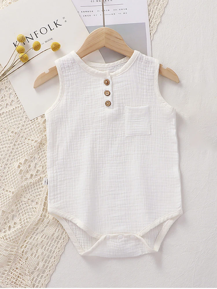 Baby Cotton Gauze Onesie Summer Lightweight Sleeveless Bodysuit Breathable Clothes for Sleep and Daily Wear - Image 6