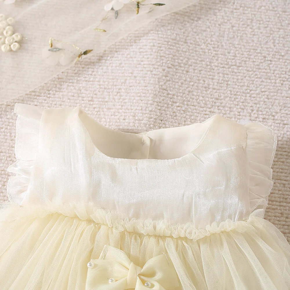 Baby Girl Clothing Summer Bow Solid Color Puffy Girl Kid's Dress Cute Birthday Celebration Baby Dresses Kid's Princess Dresses - Image 4