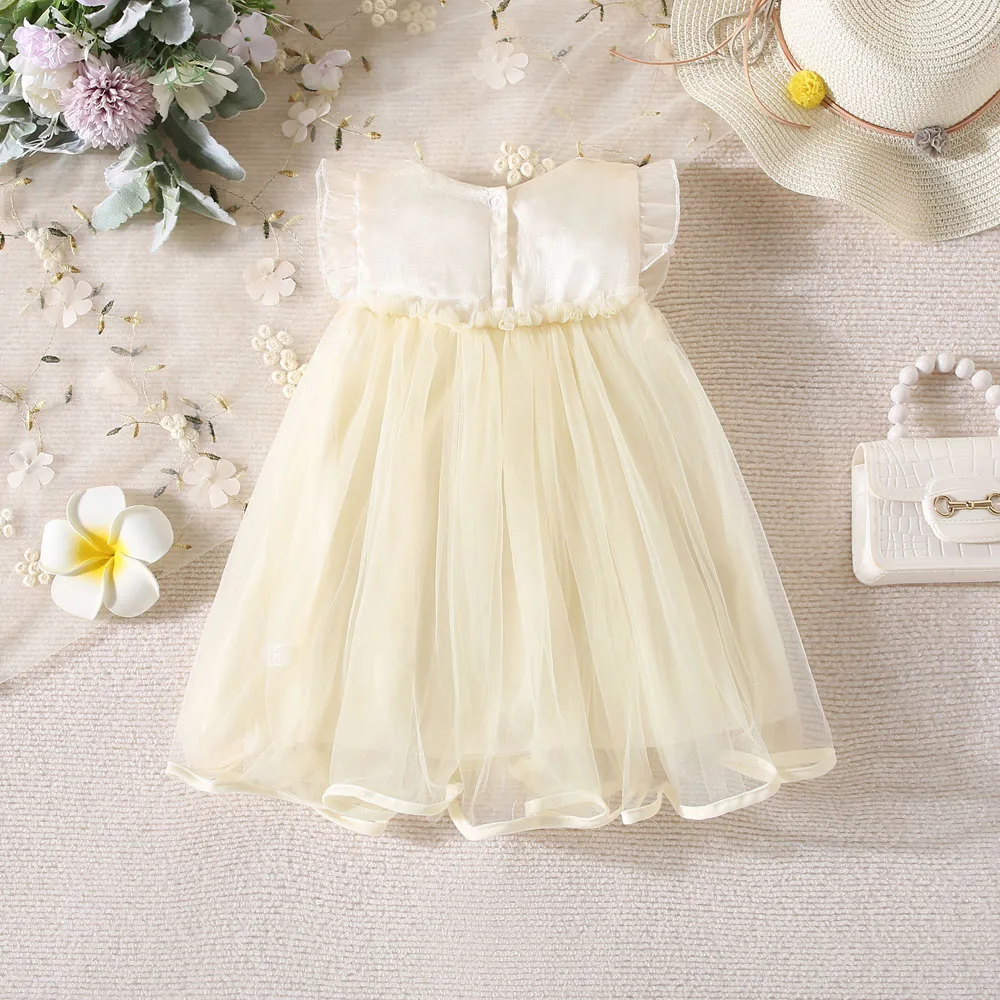 Baby Girl Clothing Summer Bow Solid Color Puffy Girl Kid's Dress Cute Birthday Celebration Baby Dresses Kid's Princess Dresses - Image 3