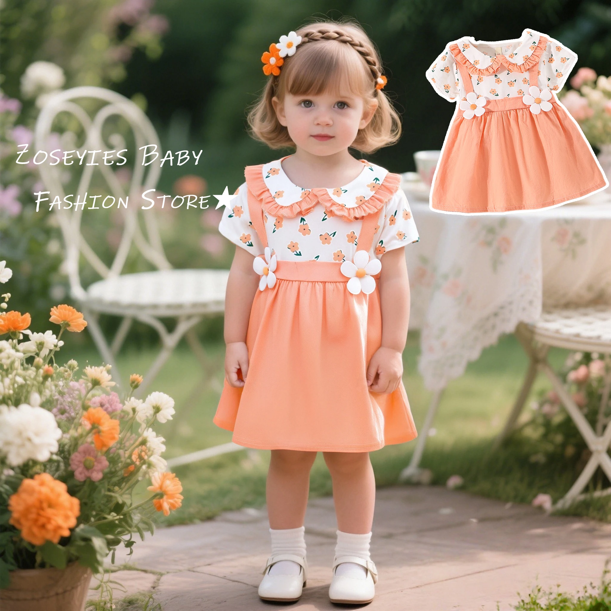 Baby Girl Dress Summer Full Print Flower Short Sleeve Girl Dress Cute Beach Baby Dress Baby Girl Clothing