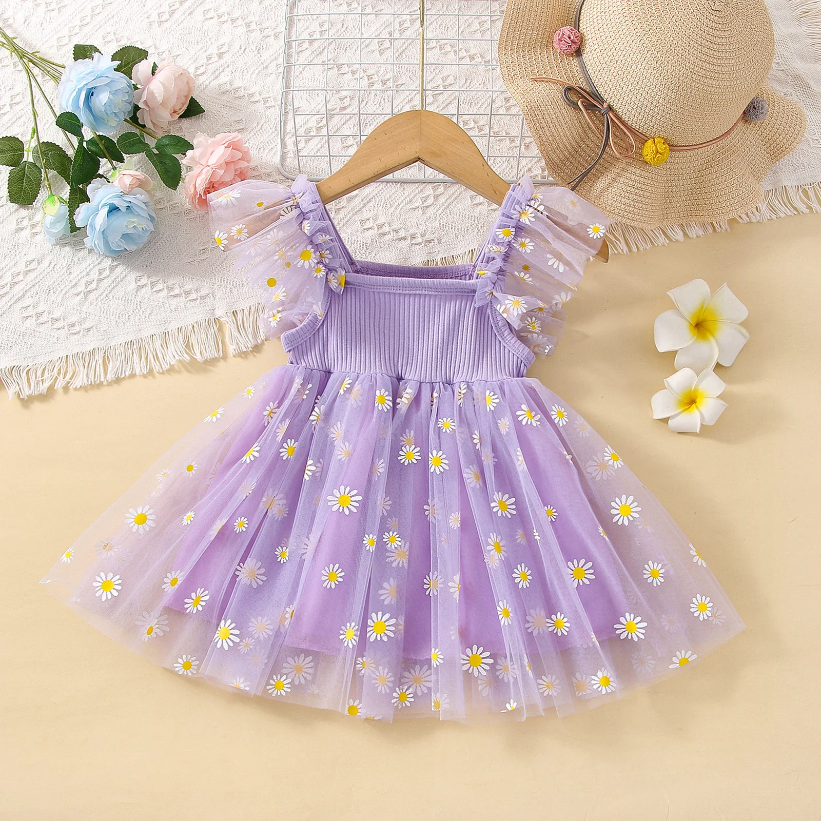 Baby Girl Dress Summer Girl Daisy Mesh Princess Dress Cute Girl Birthday Party Dress - Image 2