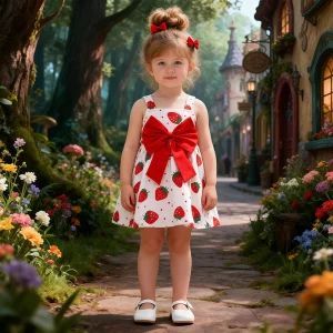 Baby Girl Dress Summer Strawberry Print Strapless Girl Dress Cute Bow Baby Beach Dress With Hat Baby Girl Clothes