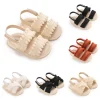 Baby Girls Boho Pom Pom Sandals Summer Woven Strap Adjustable Ankle Strap Soft Non Slip Sole Infant First Walkers Shoes 0-18M