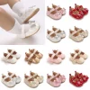 Baby Girls Pearl Bow Princess Mary Jane Shoes、0-18M Infant Pre-Walker Shoes Soft Sole Party Casual Baby Footwear