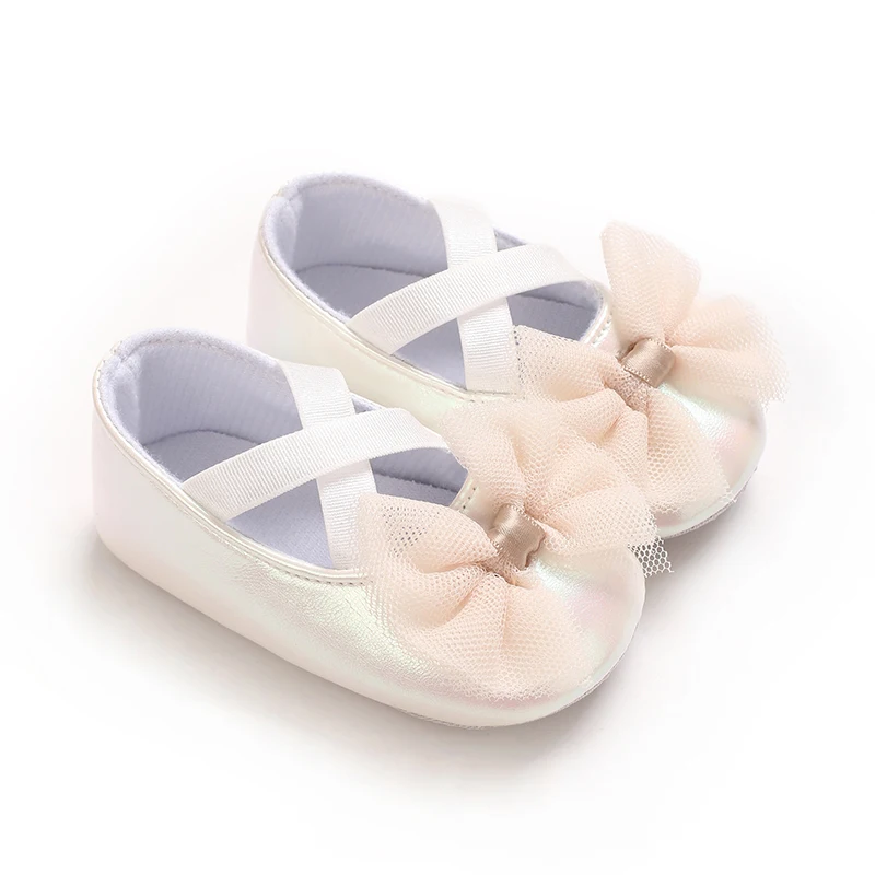 Ballet Princess Baby Shoes 0-18M Infant Pre-Walker Shoes Tulle Bow Decor Soft Sole Footwear - Image 2