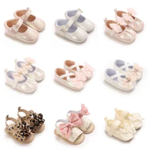 Ballet Princess Baby Shoes 0-18M Infant Pre-Walker Shoes Tulle Bow Decor Soft Sole Footwear