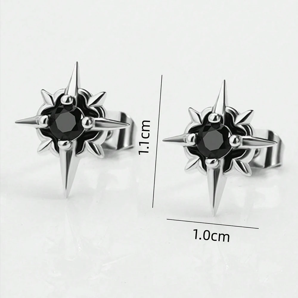 Black CZ Metal Star Earring Stud For Men Women Hip Hop Style Antique Silver Color Start Clear Crystal Couple Post Earrings - Image 2