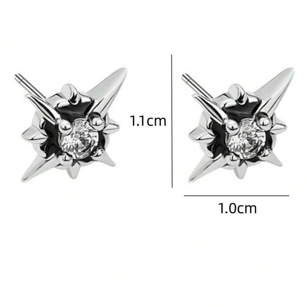 Black CZ Metal Star Earring Stud For Men Women Hip Hop Style Antique Silver Color Start Clear Crystal Couple Post Earrings - Image 4