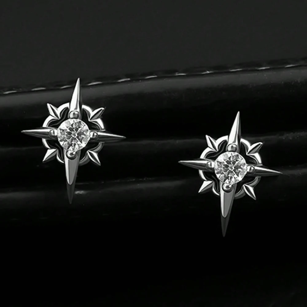 Black CZ Metal Star Earring Stud For Men Women Hip Hop Style Antique Silver Color Start Clear Crystal Couple Post Earrings - Image 6