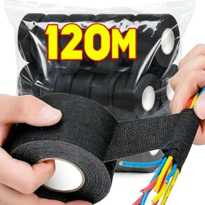 Black Electrical Fabric Tape Heat Resistant Wire Harness Bundle Insulation Auto Wiring Cloth Wrap Waterproof Cable Adhesive Tape
