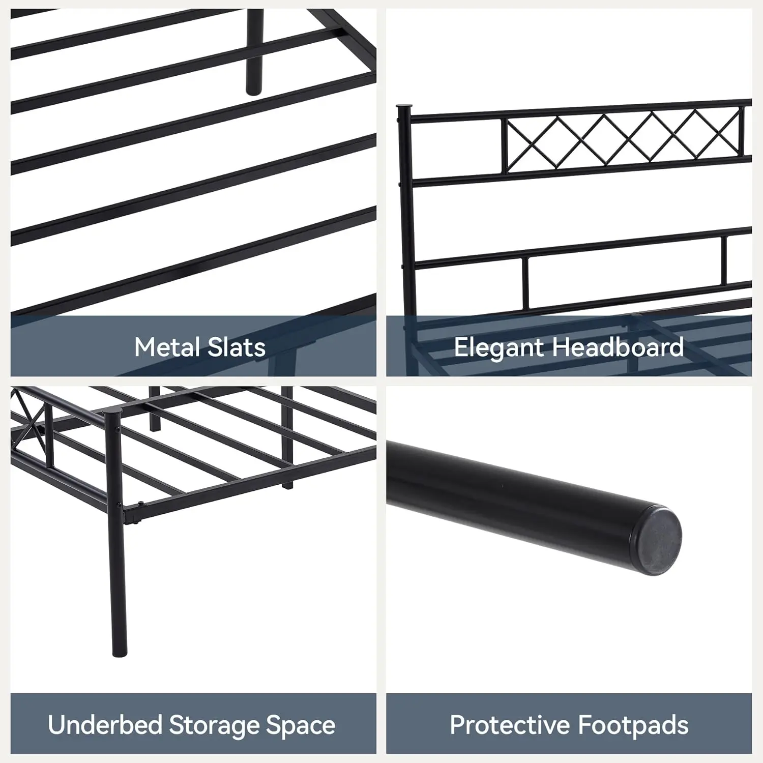 Black Metal Bed Frame with Headboard and Footboard, Modern Design, Underbed Storage Space-Felix - Image 5