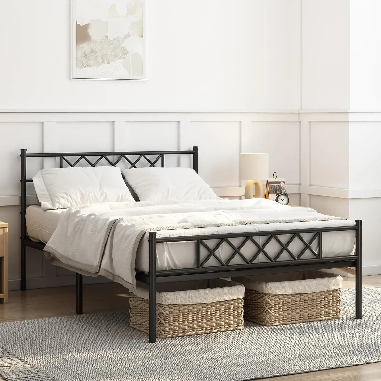 Black Metal Bed Frame with Headboard and Footboard, Modern Design, Underbed Storage Space-Felix - Image 3