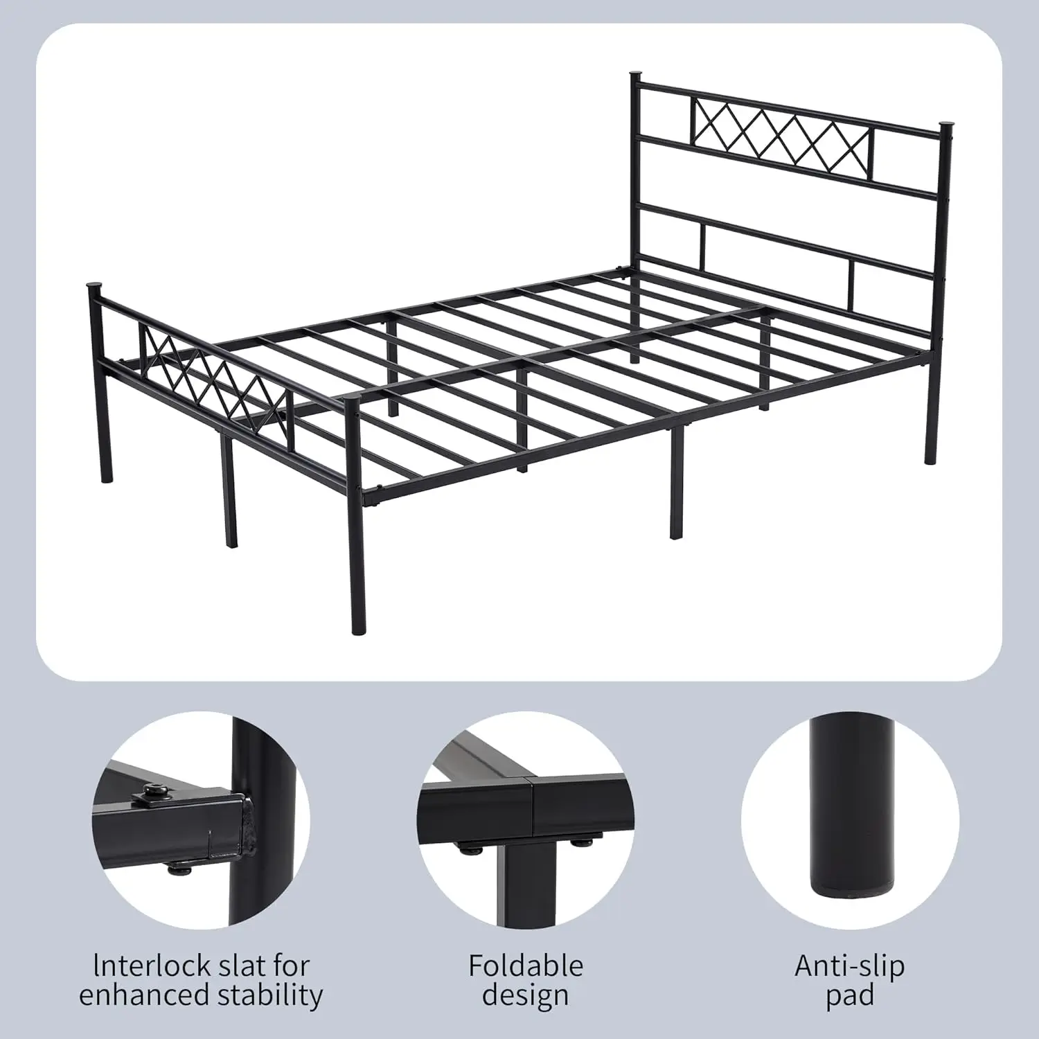 Black Metal Bed Frame with Headboard and Footboard, Modern Design, Underbed Storage Space-Felix - Image 4